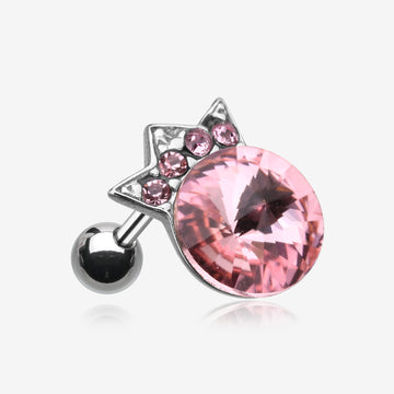 Grand Crown Topped Gem Cartilage Earring-Pink